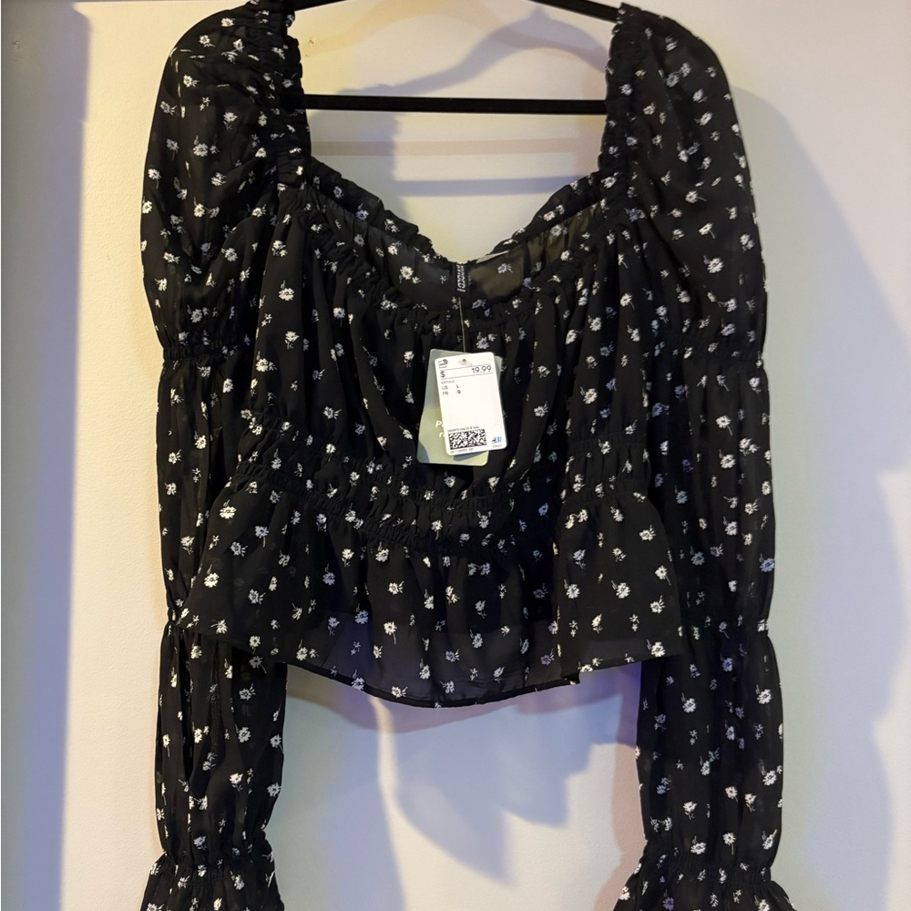 H&M Black Floral Blouse